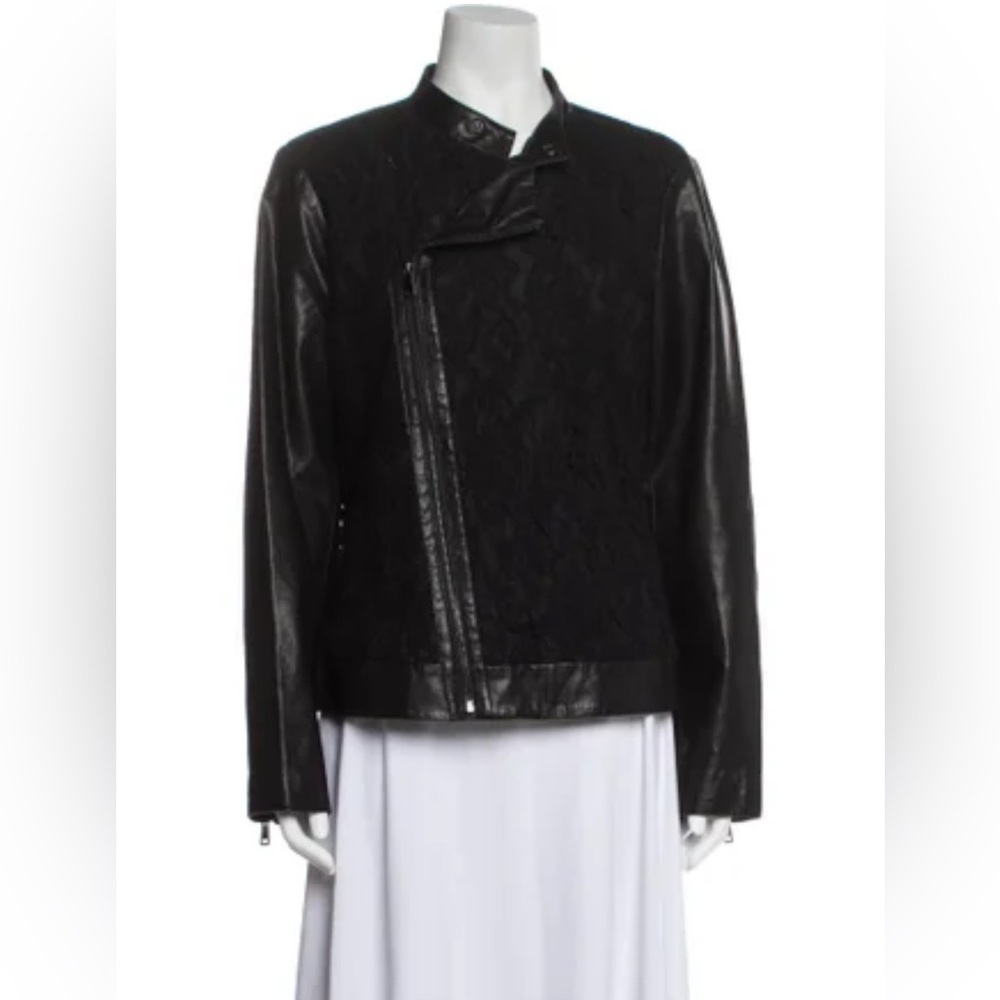 Neiman Marcus Black Leather Jacket with Lace Detail